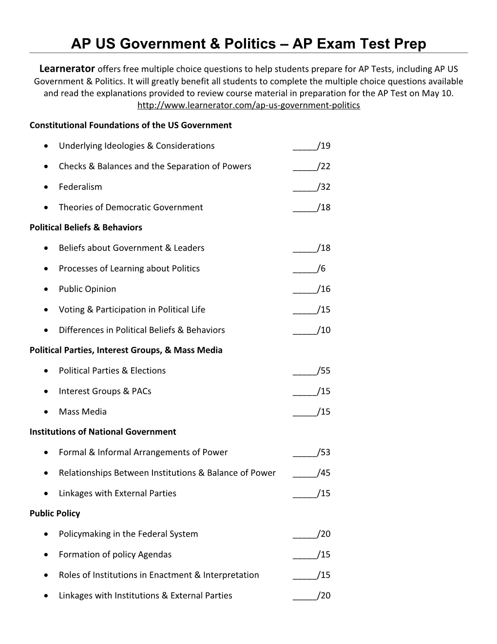 AP US Government & Politics AP Exam Test Prep