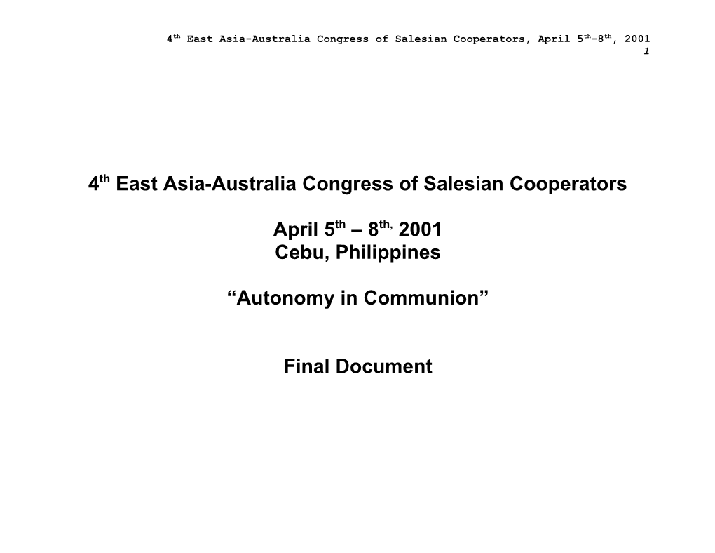 4Th East Asia-Australia Congress of Salesian Cooperators