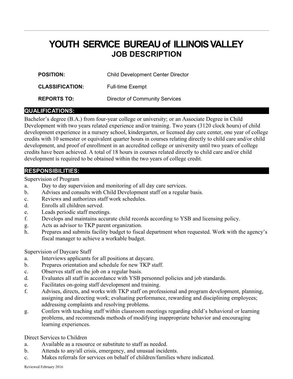 YOUTH SERVICE BUREAU of ILLINOIS VALLEY