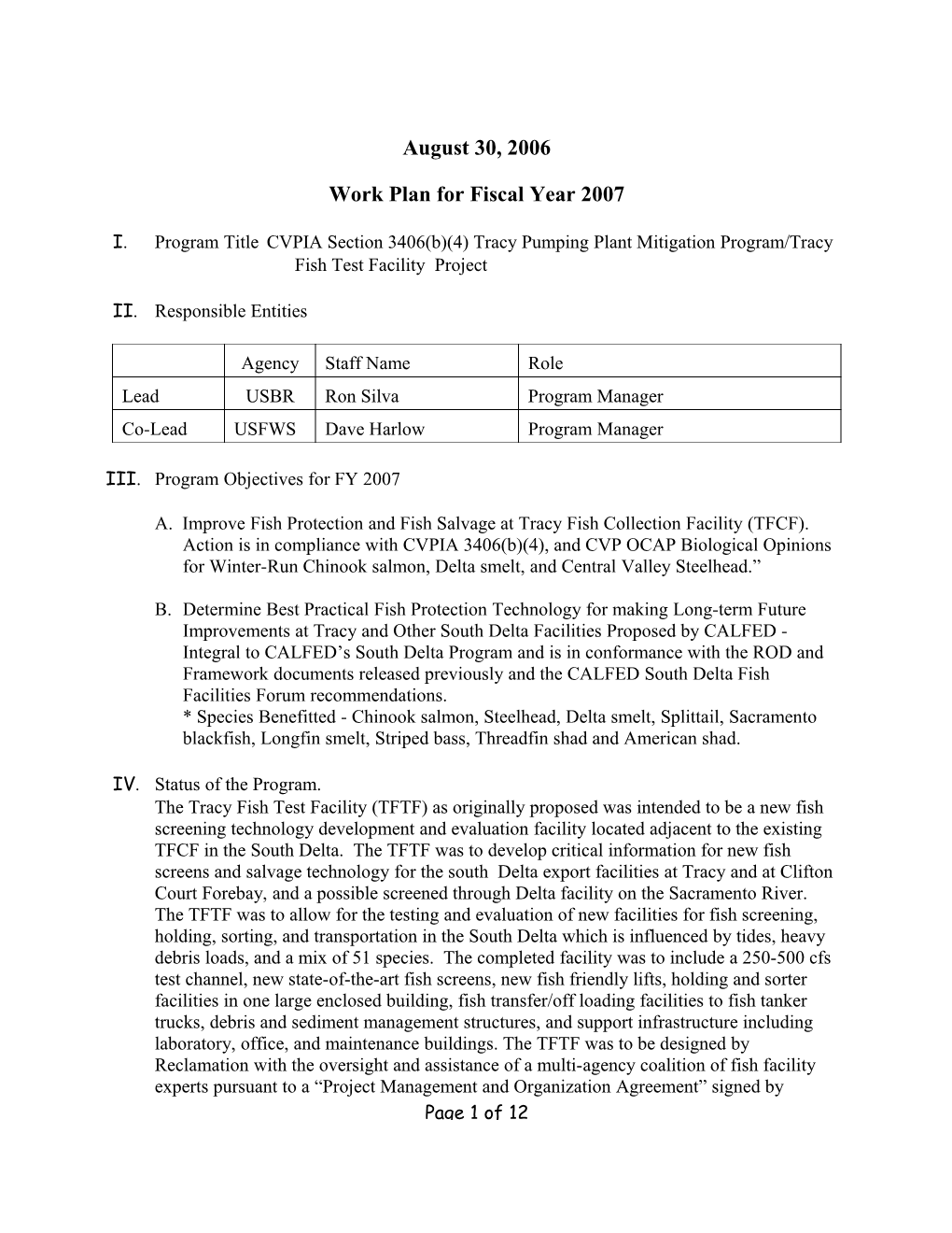 Work Plan for Fiscal Year 2003