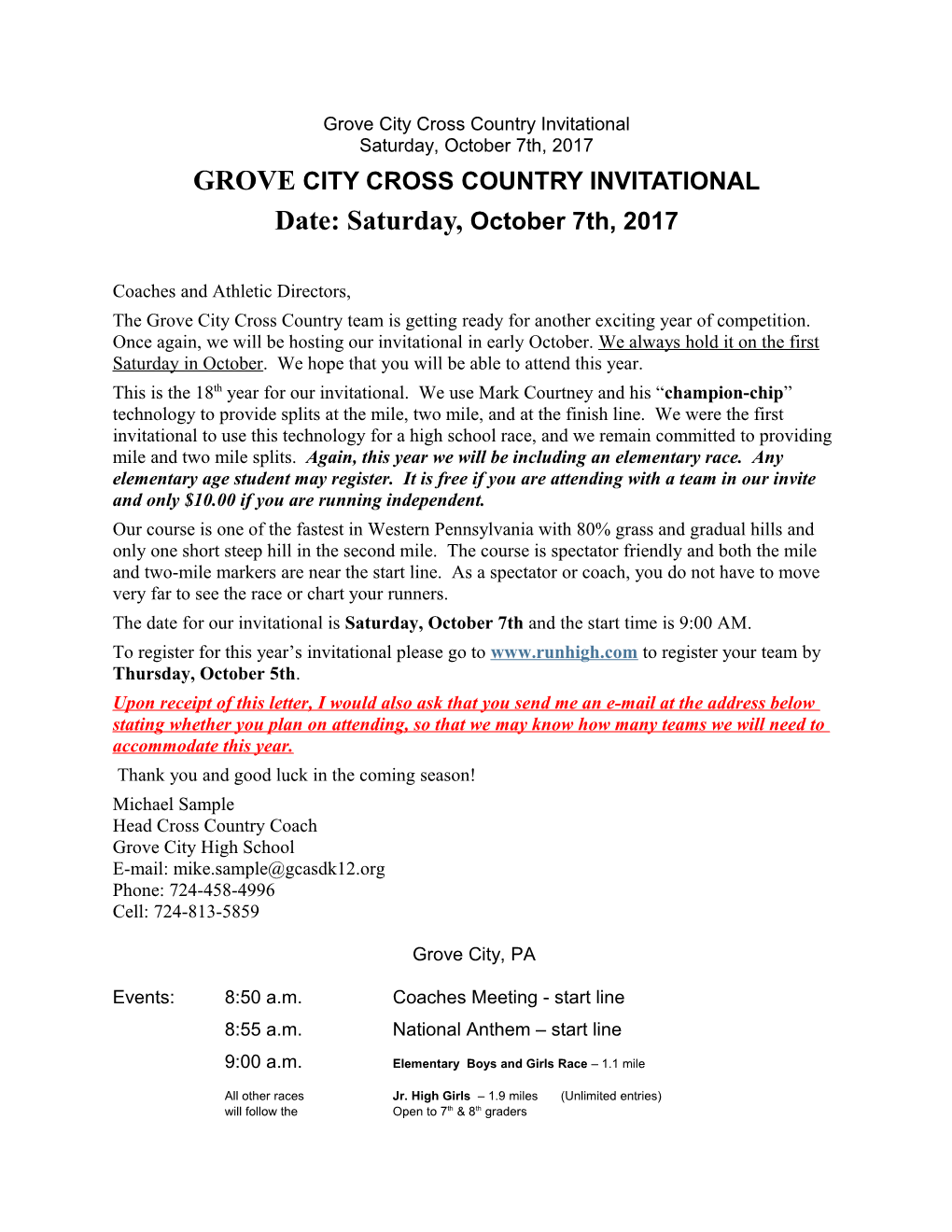 Grovecity Cross Country Invitational