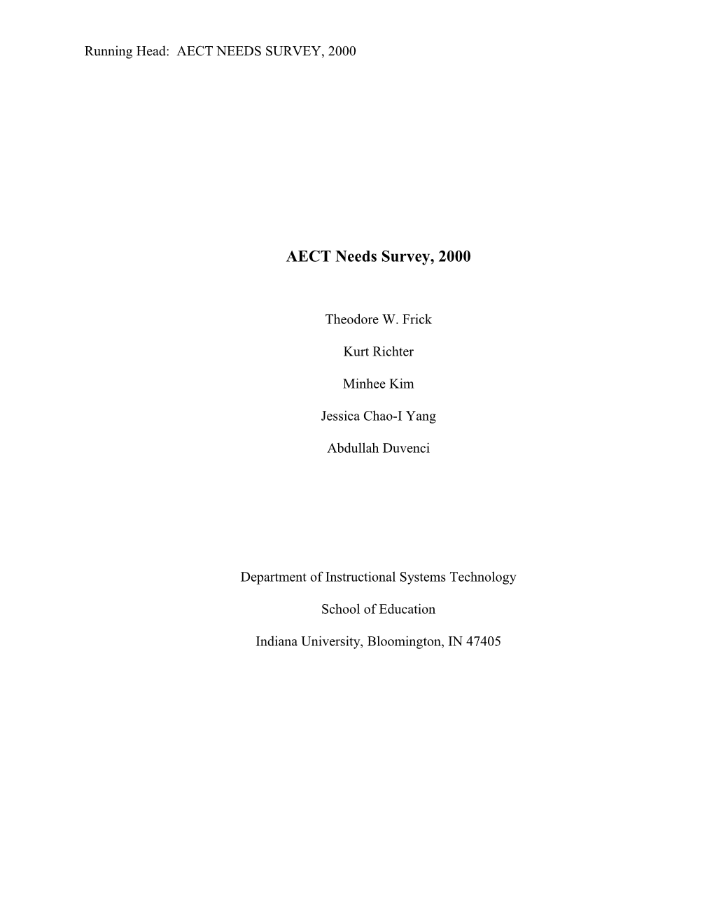 AECT Needs Survey, 2000