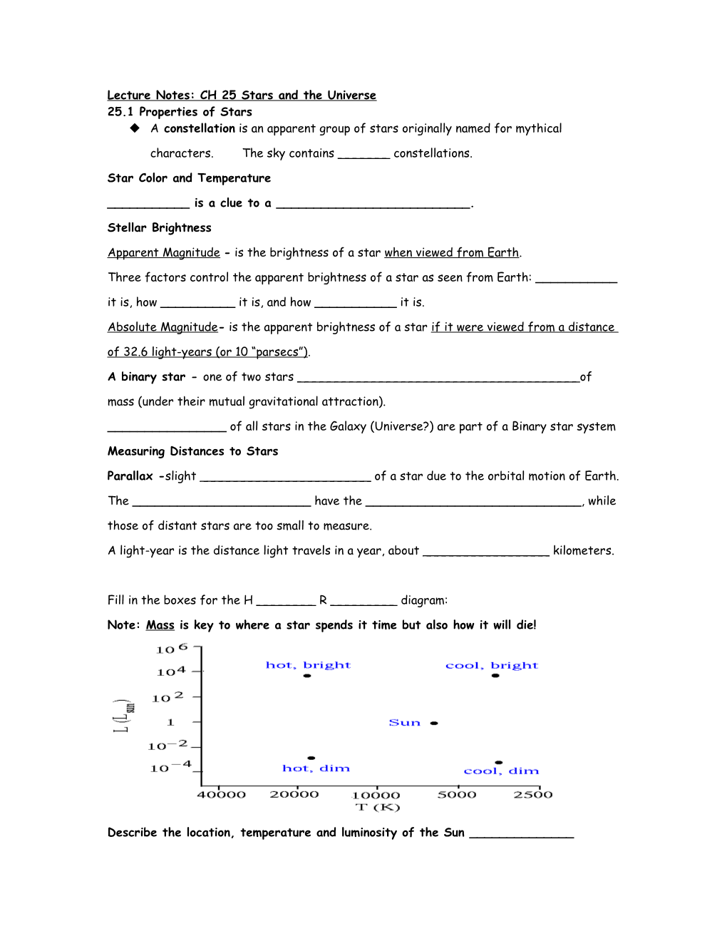 Lecture Notes: CH 25 Stars and the Universe