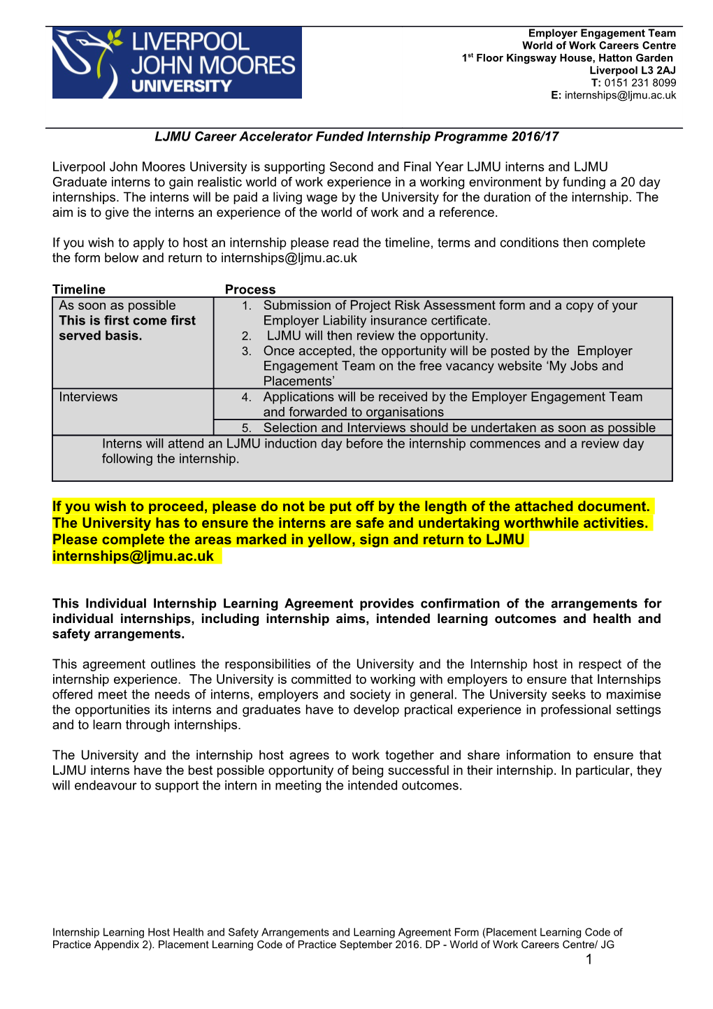 LJMU Career Accelerator Funded Internship Programme 2016/17
