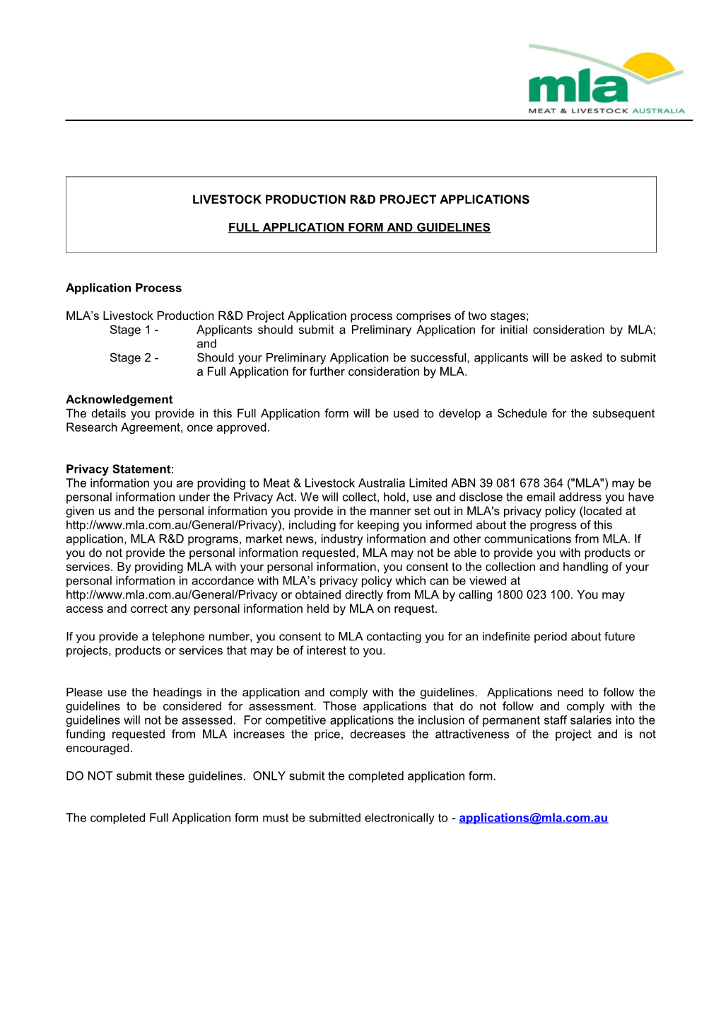 Livestock Production R&D Project Applications