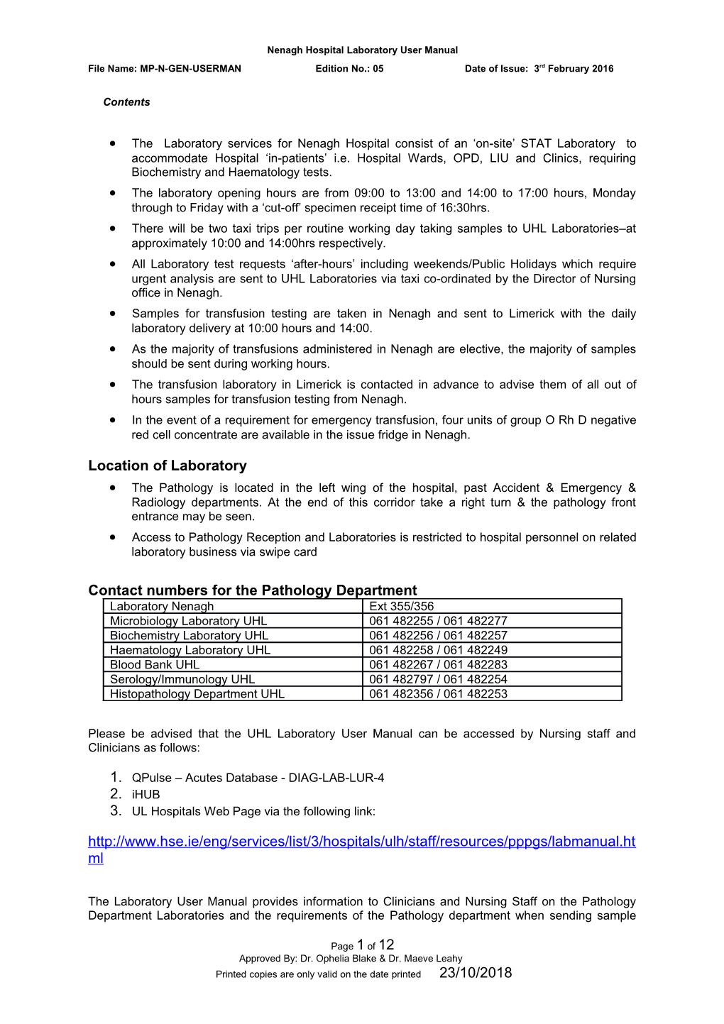 Nenaghhospital Laboratory User Manual