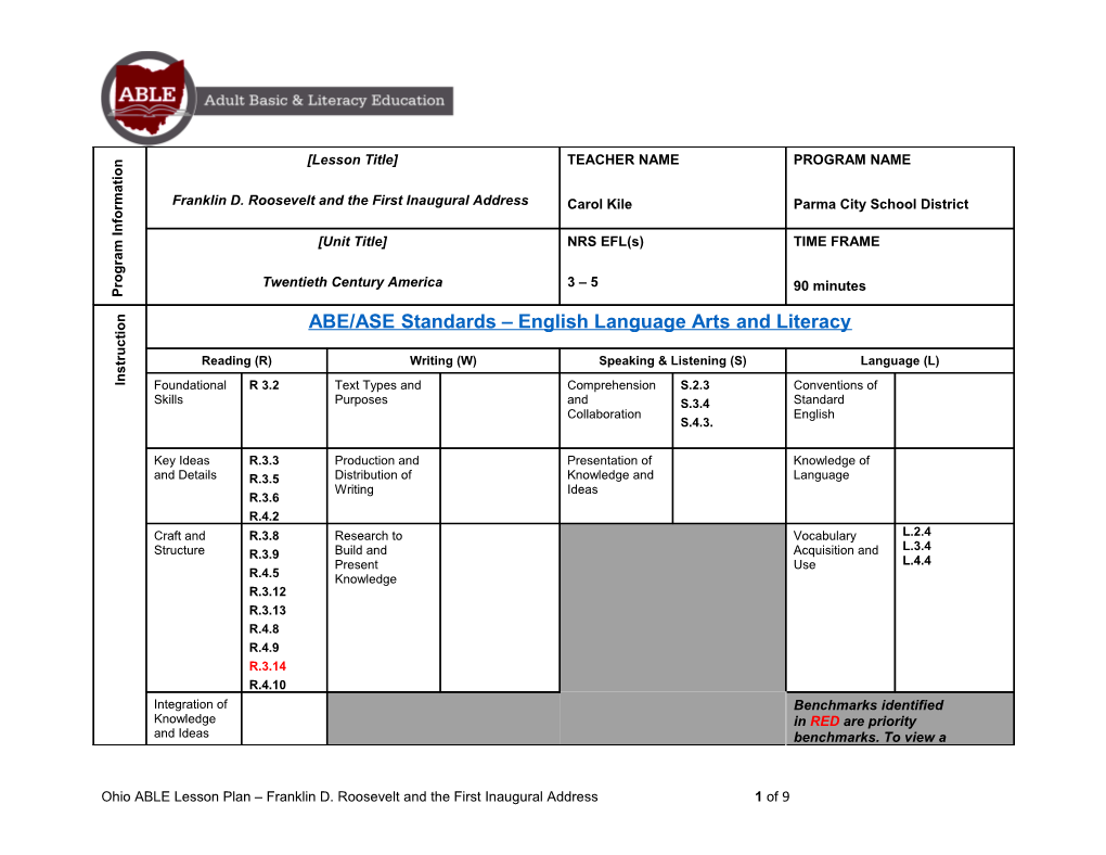 Students Will Be Able to Identify and Explain Academic Vocabulary Related to the Great