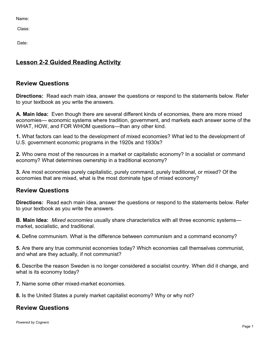 Lesson 2-2 Guided Reading Activity