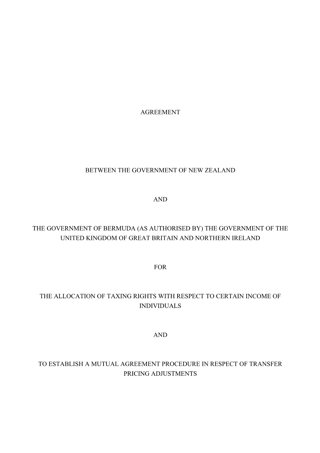 TIEA - Supplementary Agreement - Bermuda - New Zealand