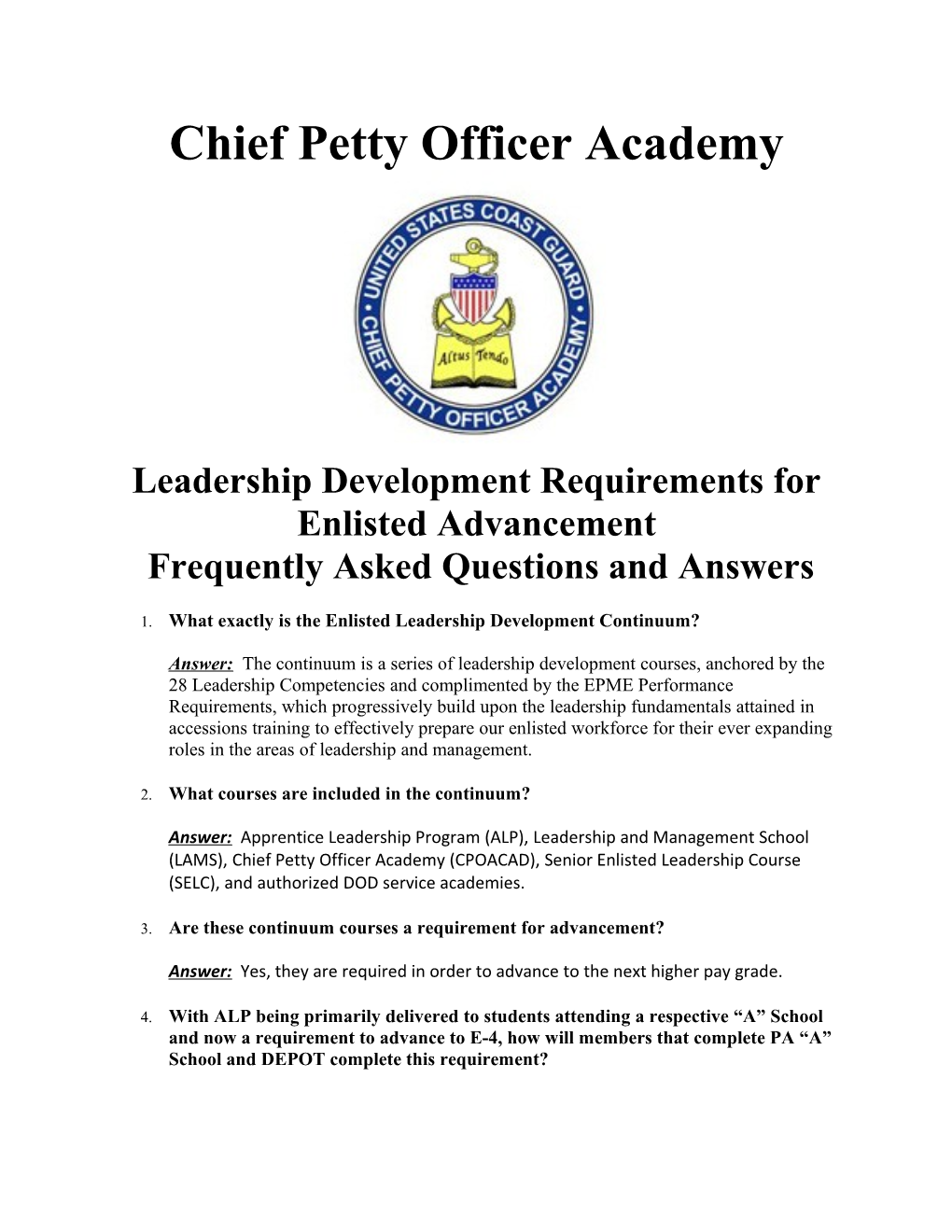 Chief Petty Officer Academy