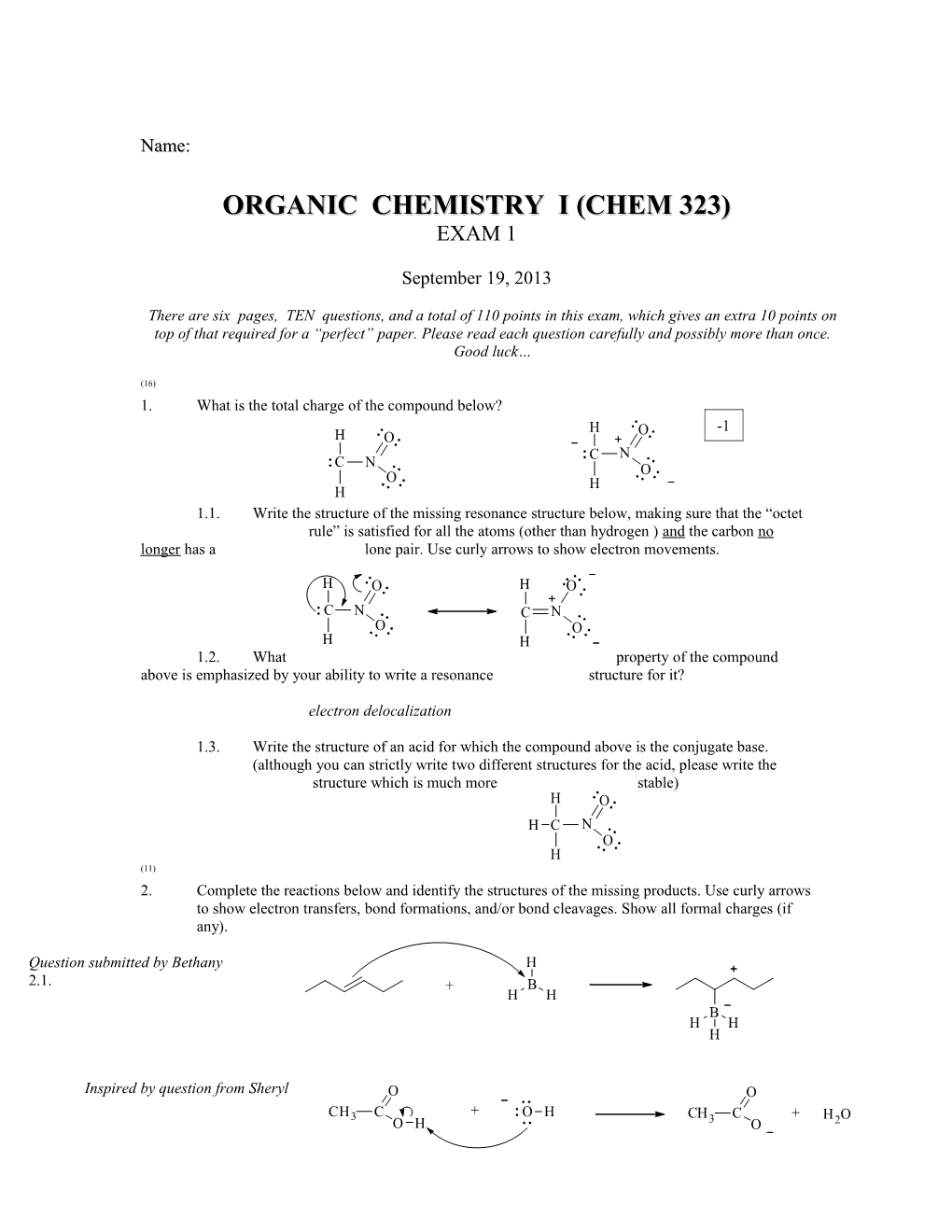 Organic Chemistry I (Chem 323)