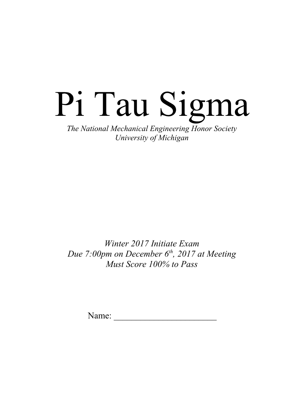 Pi Tau Sigma Initiate Exam