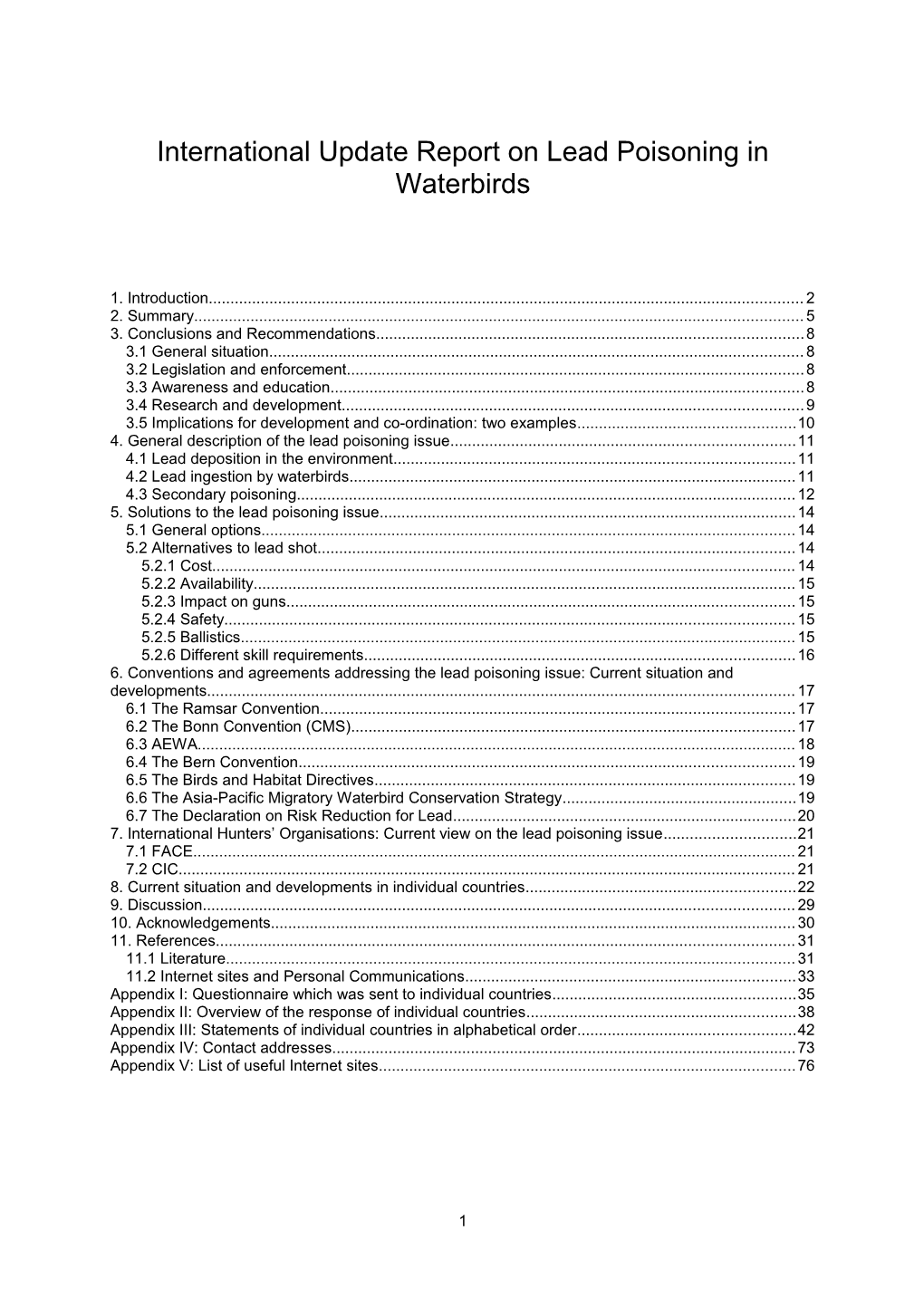 International Update Report on Lead Poisoning in Waterbirds