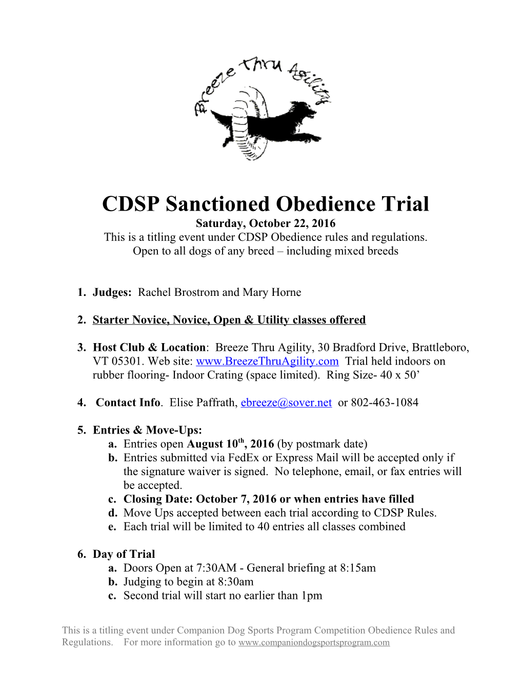 CDSP Sanctioned Obedience Trial
