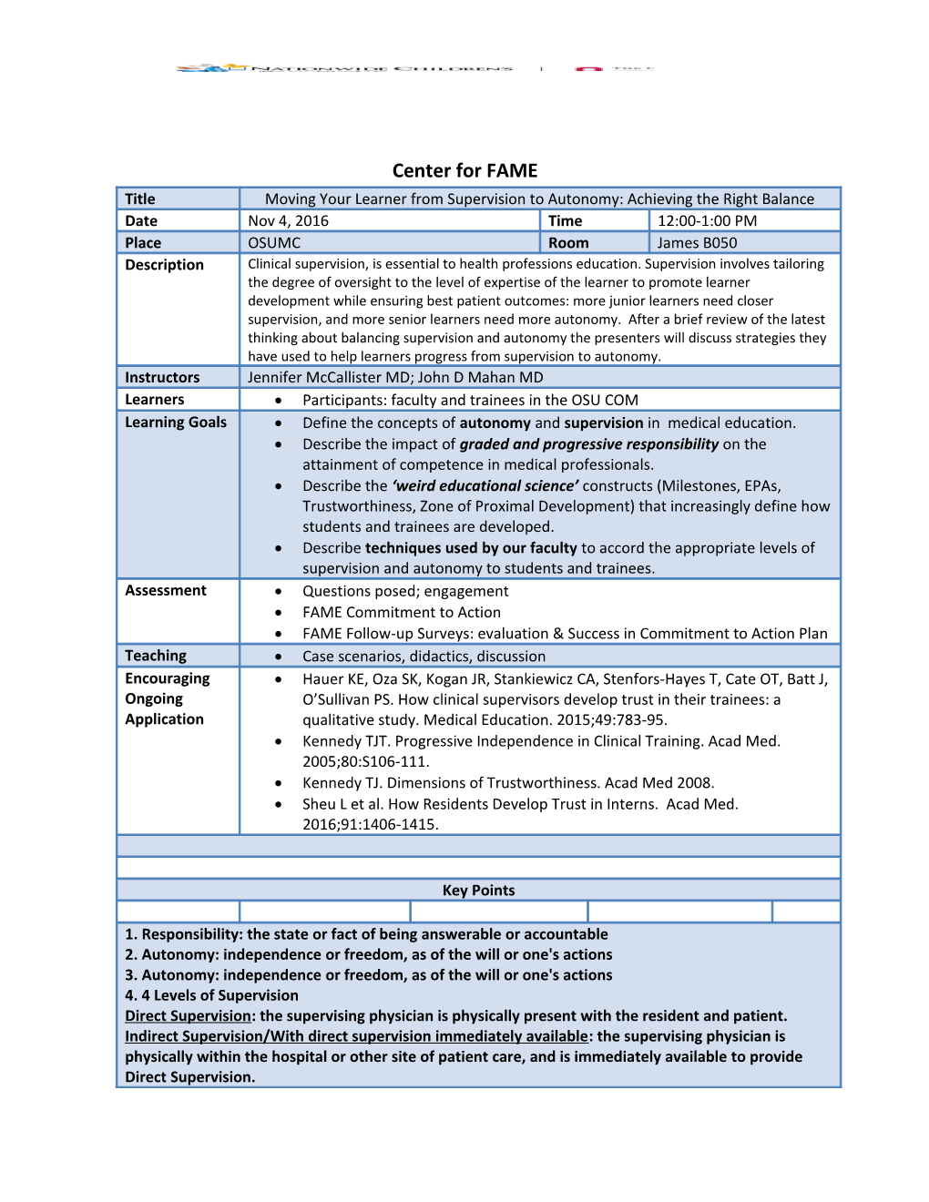 Autonomy and Supervision Handout