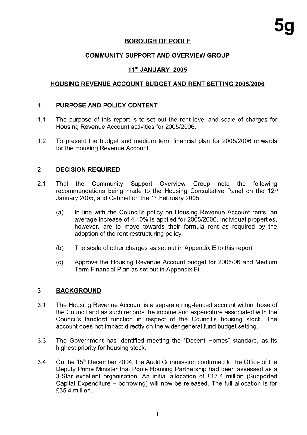 Housing Revenue Account Budget and Rent Setting 2005/2006