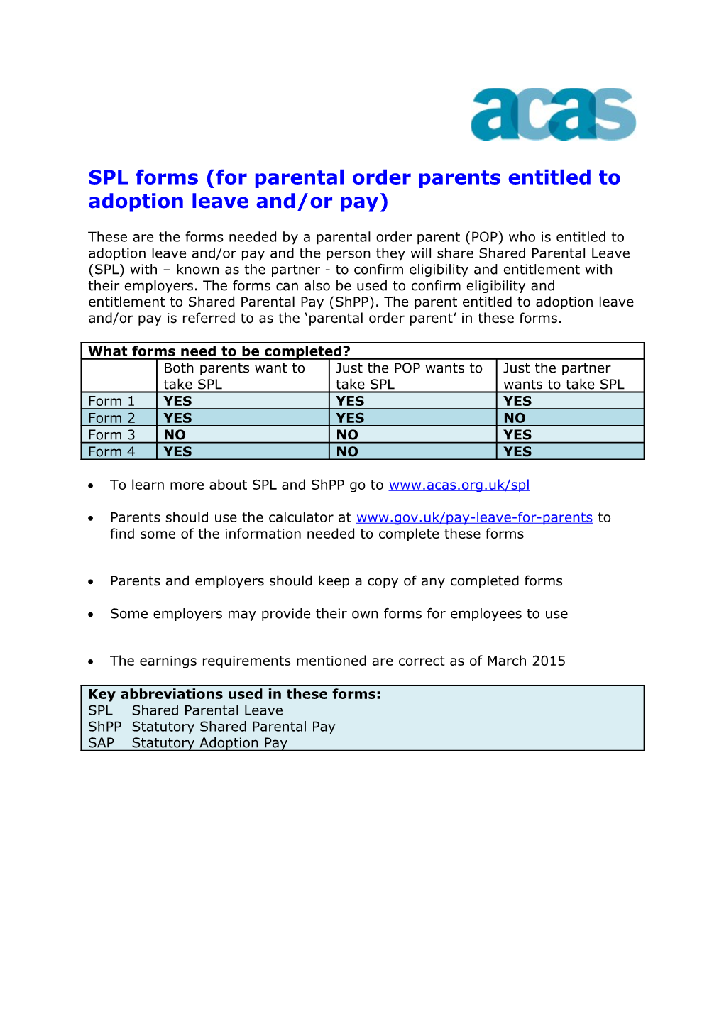 SPL Forms (For Parental Order Parents Entitled to Adoption Leave And/Or Pay)