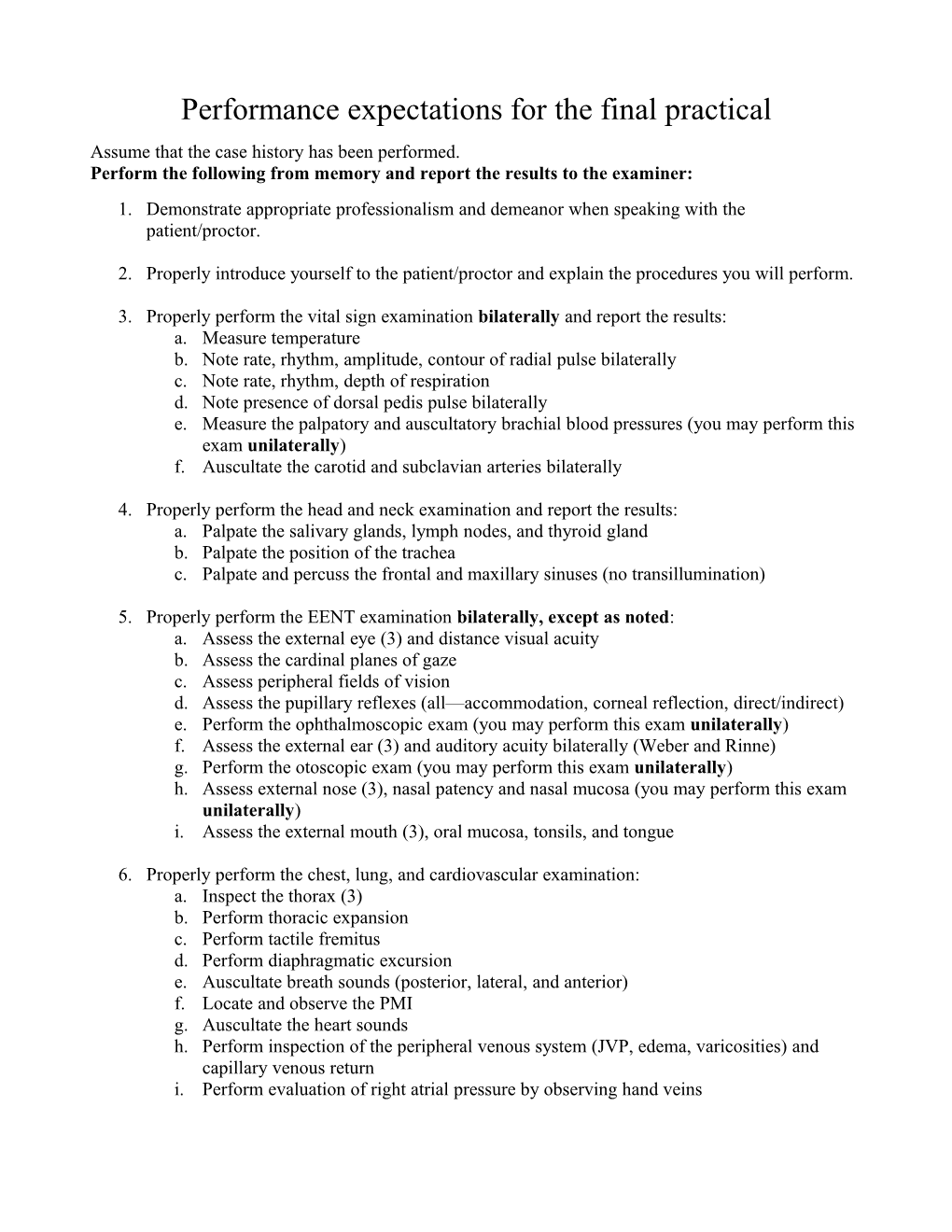 Performance Expectations for the Vital Sign Practical