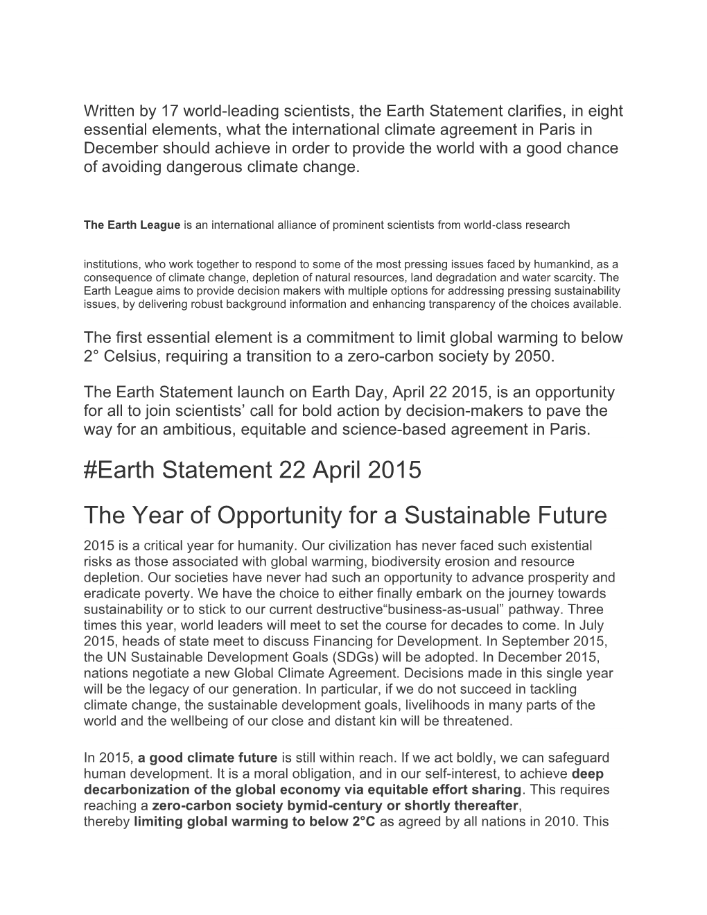The Year of Opportunity for a Sustainable Future