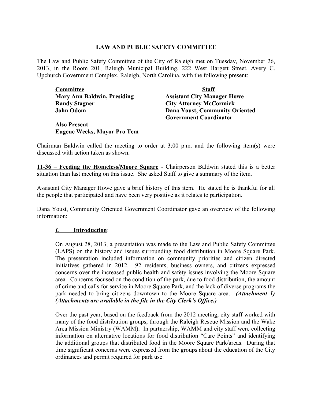 Law and Public Safety Committee Minutes - 11/26/2013