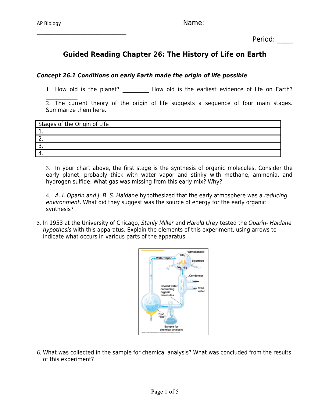 Guided Reading Chapter 26: the History of Life on Earth
