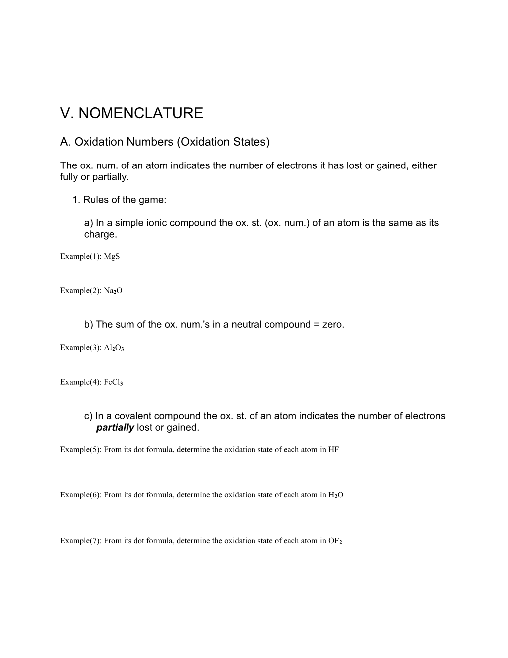 Oxidation Numbers & Nomenclature