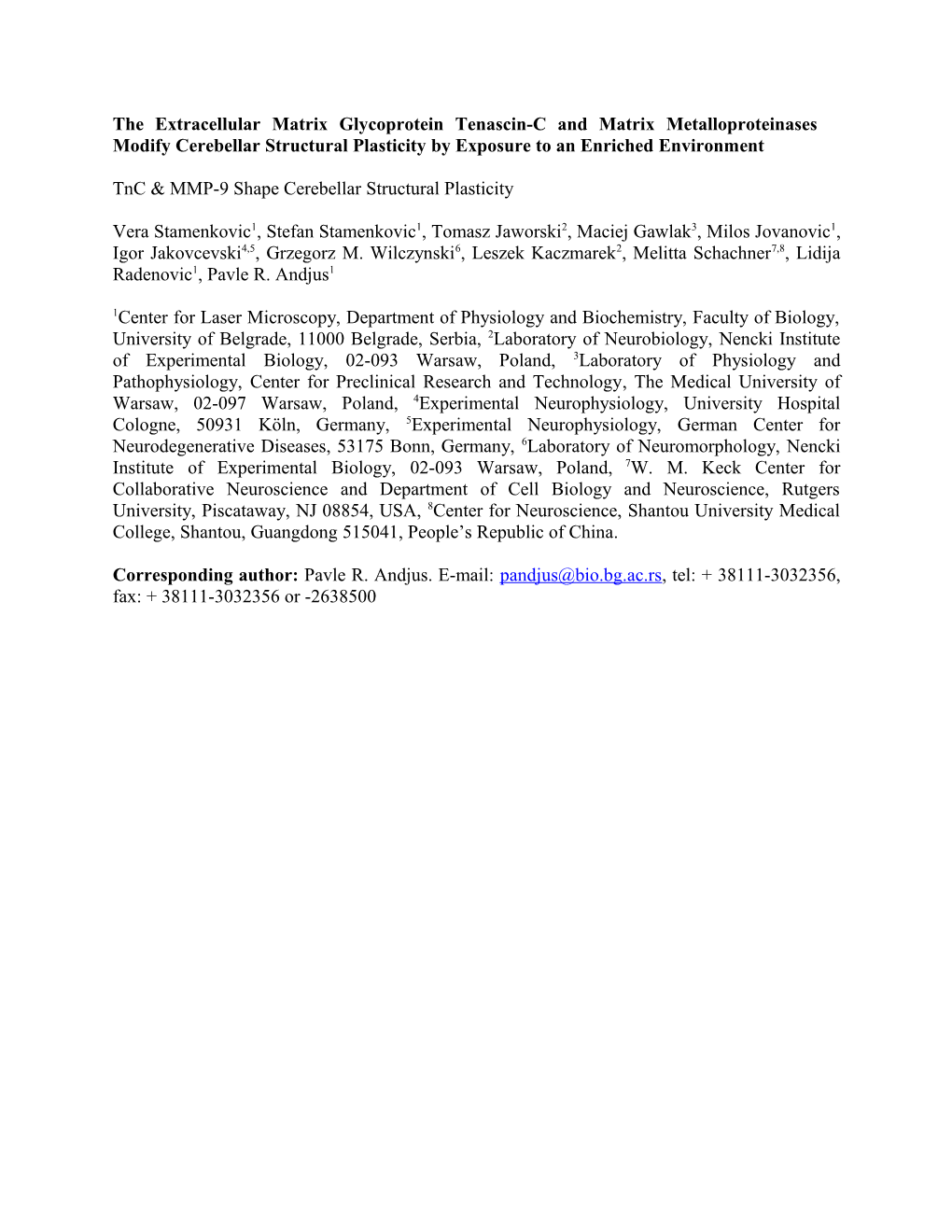 Tnc MMP-9 Shape Cerebellar Structural Plasticity