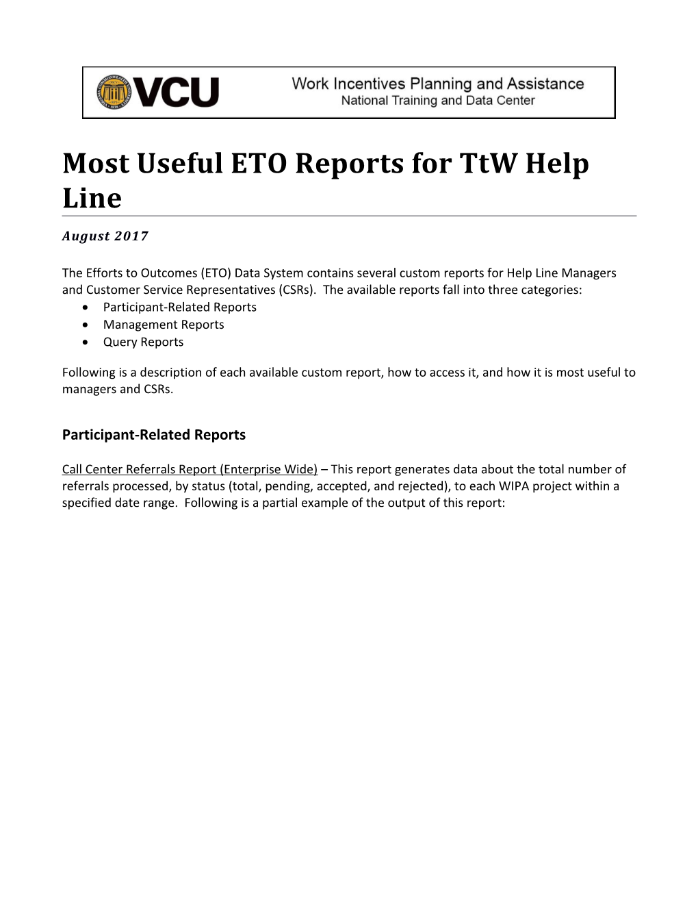 Most Useful ETO Reports for Ttw Help Line