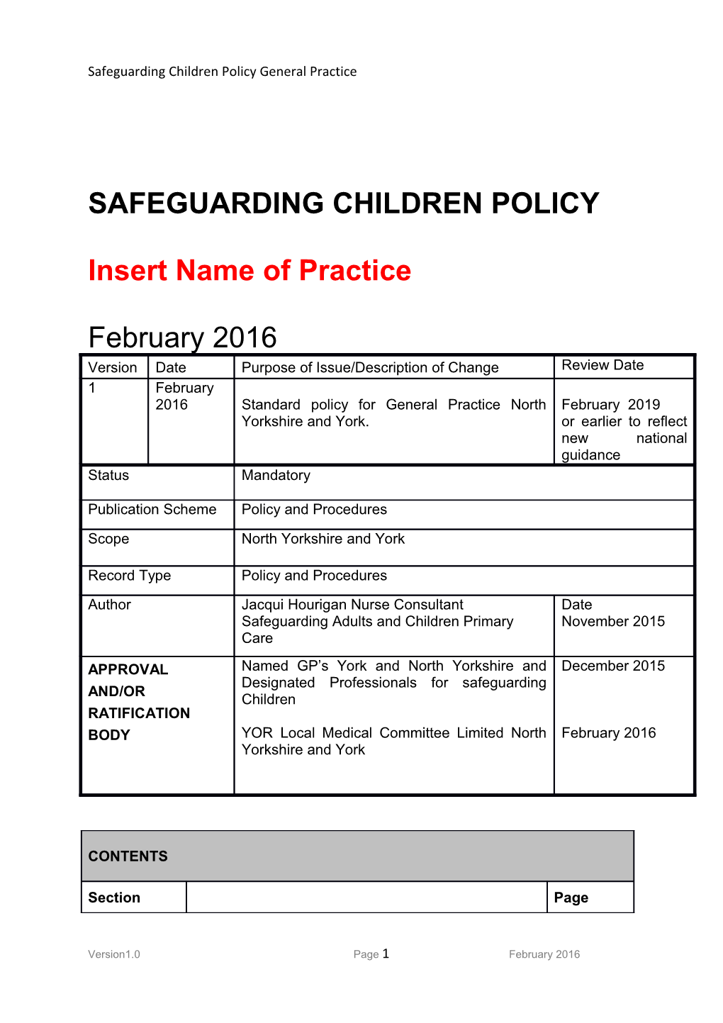 Safeguarding Children Policy General Practice