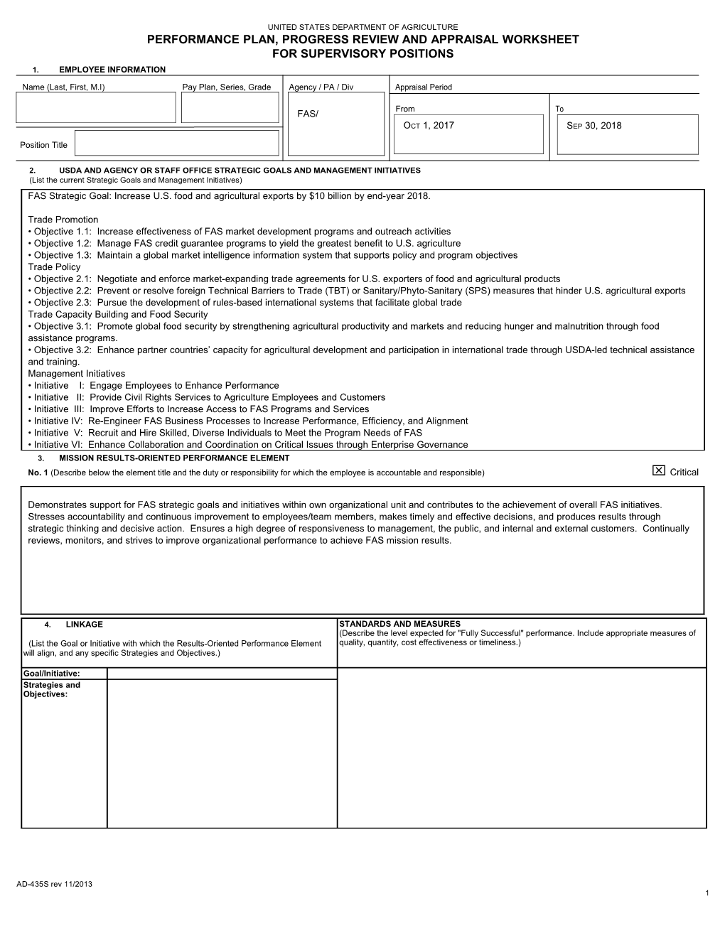 AD435-Supervisor Performance Plan, Progress Review and Appraisal Worksheet