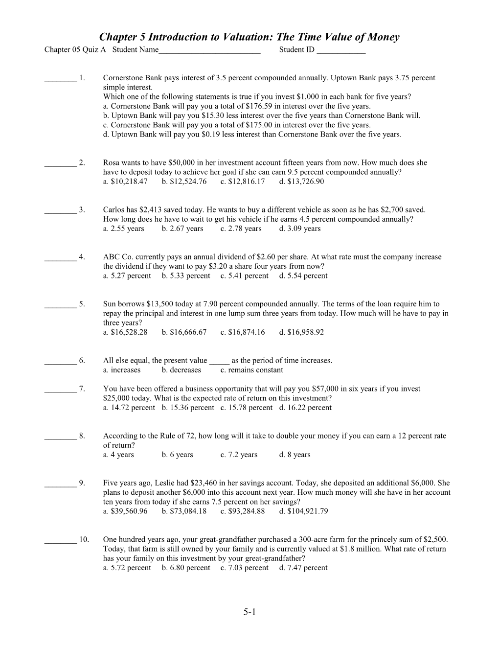 Chapter 5 Introduction to Valuation: the Time Value of Money