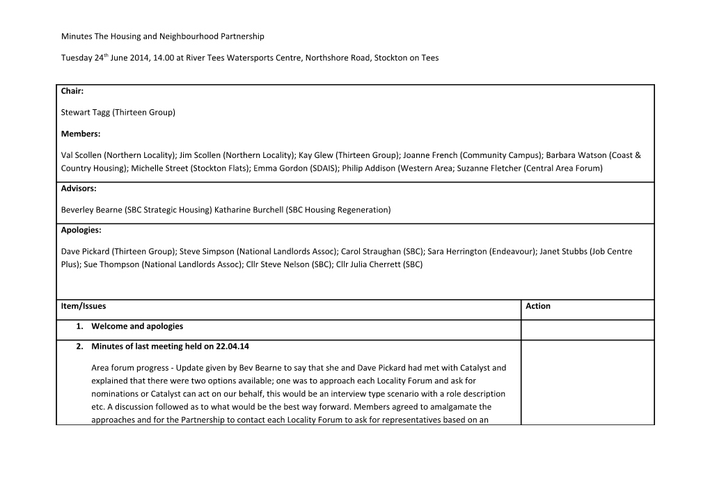 Minutes the Housing and Neighbourhood Partnership