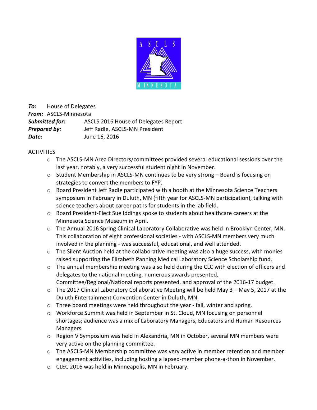 ASCLS-MN Report