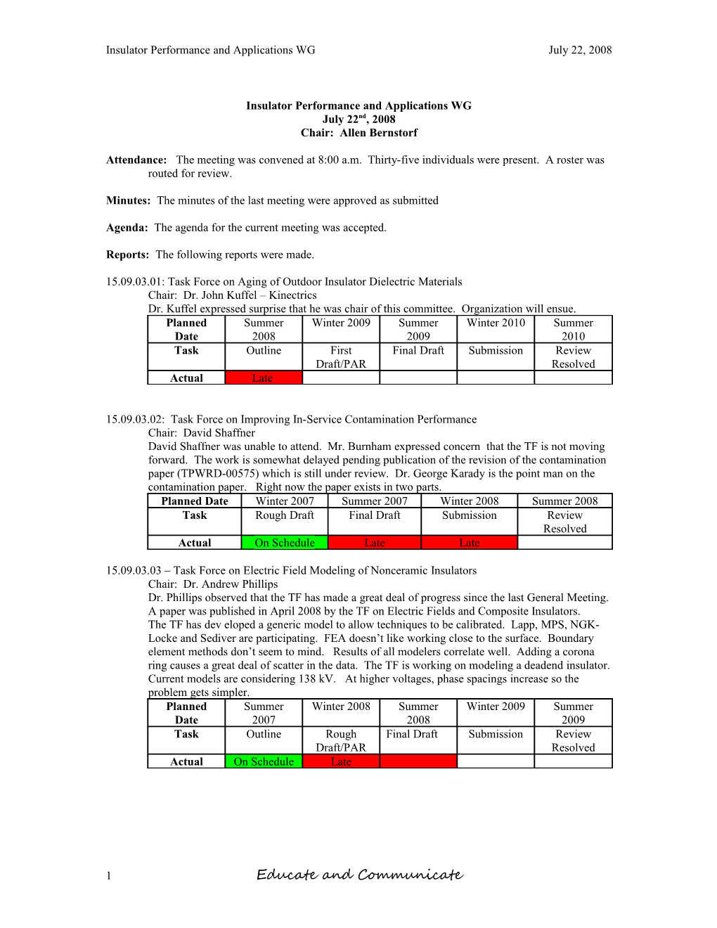 Insulator Performance and Applications WG