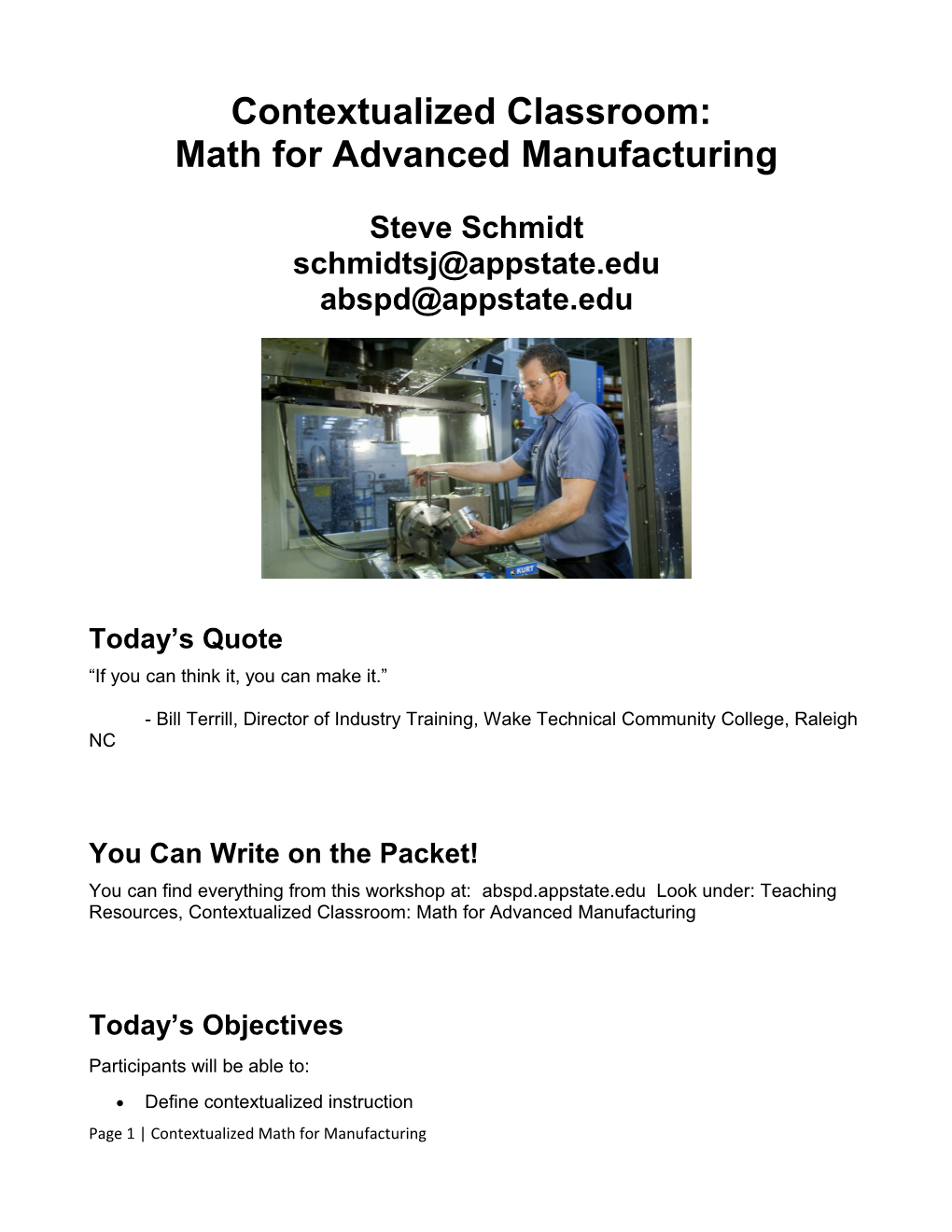 Math for Advanced Manufacturing