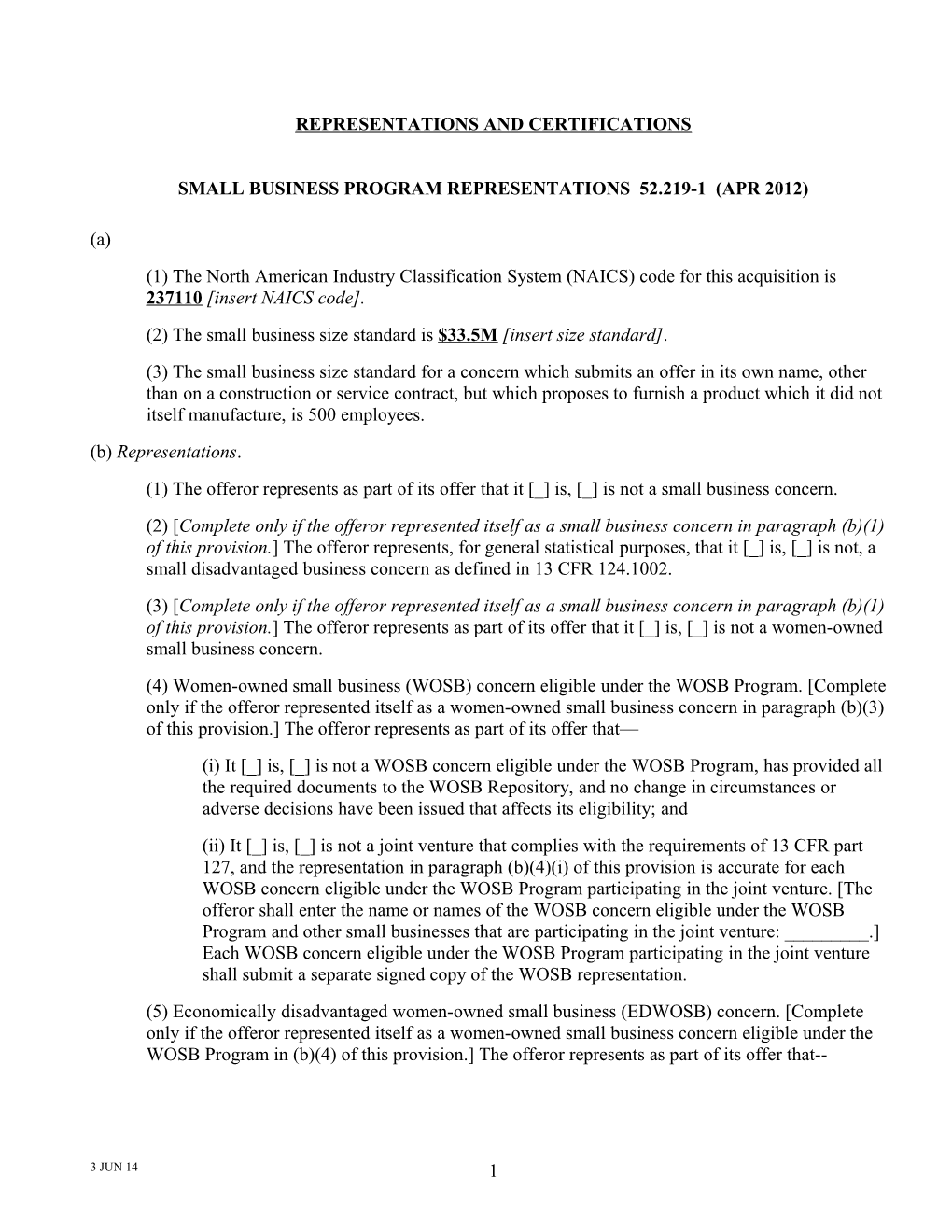 Representations and Certifications