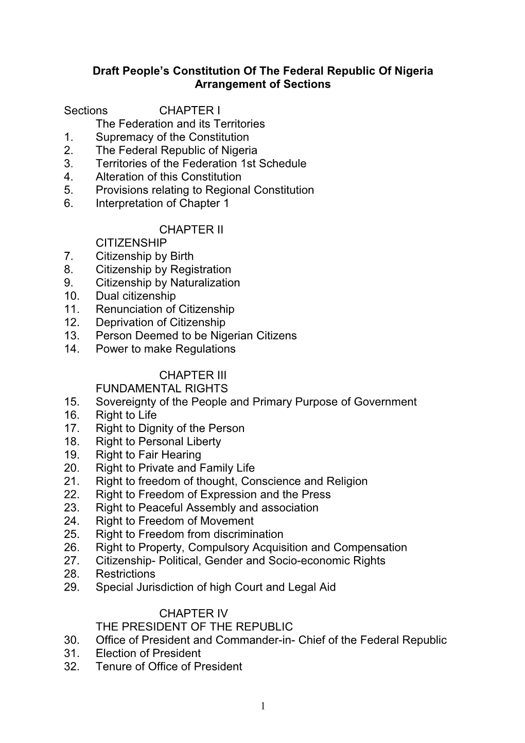 Draft People S Constitution of the Federal Republic of Nigeria