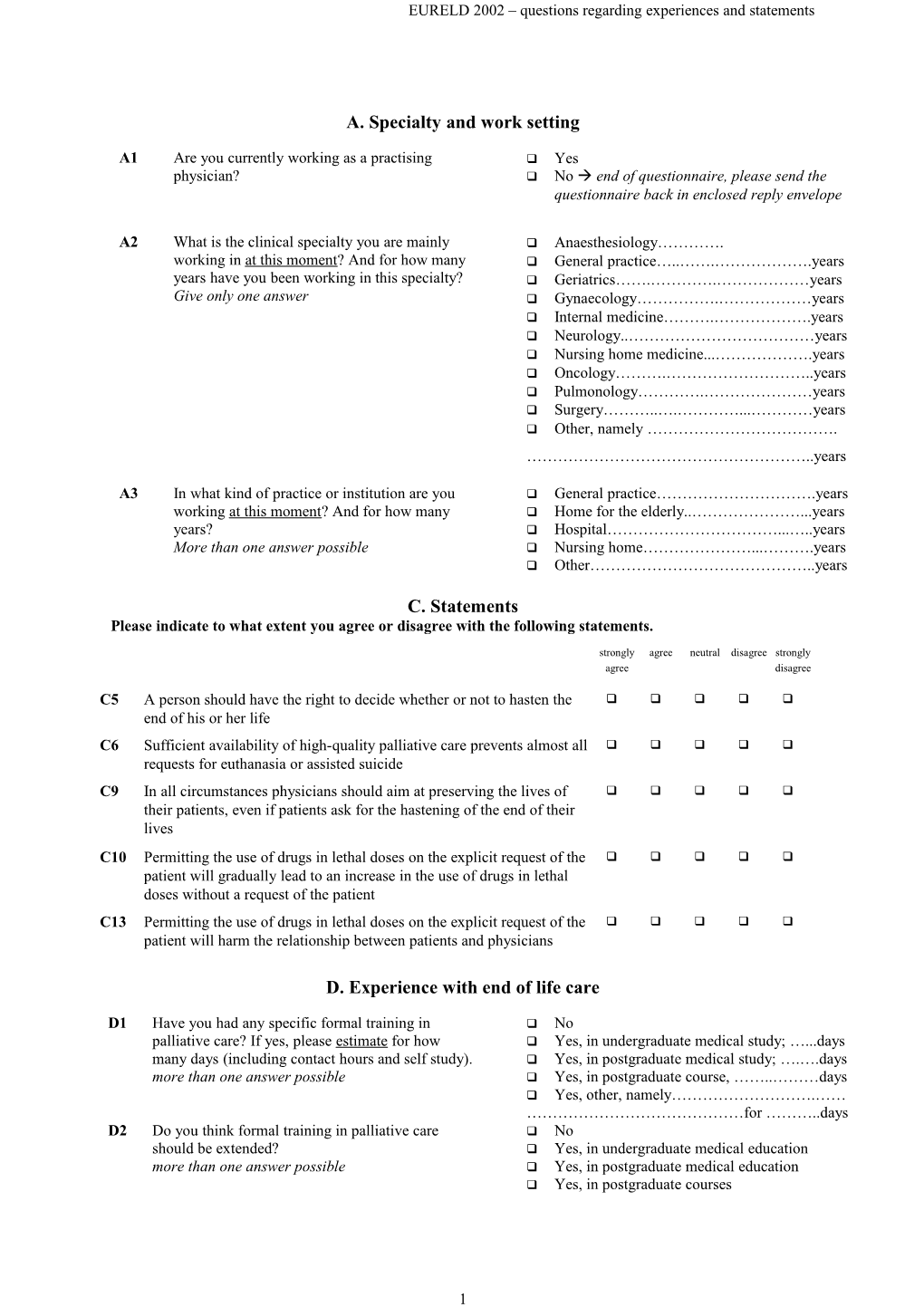 Background Characteristics of the Physician