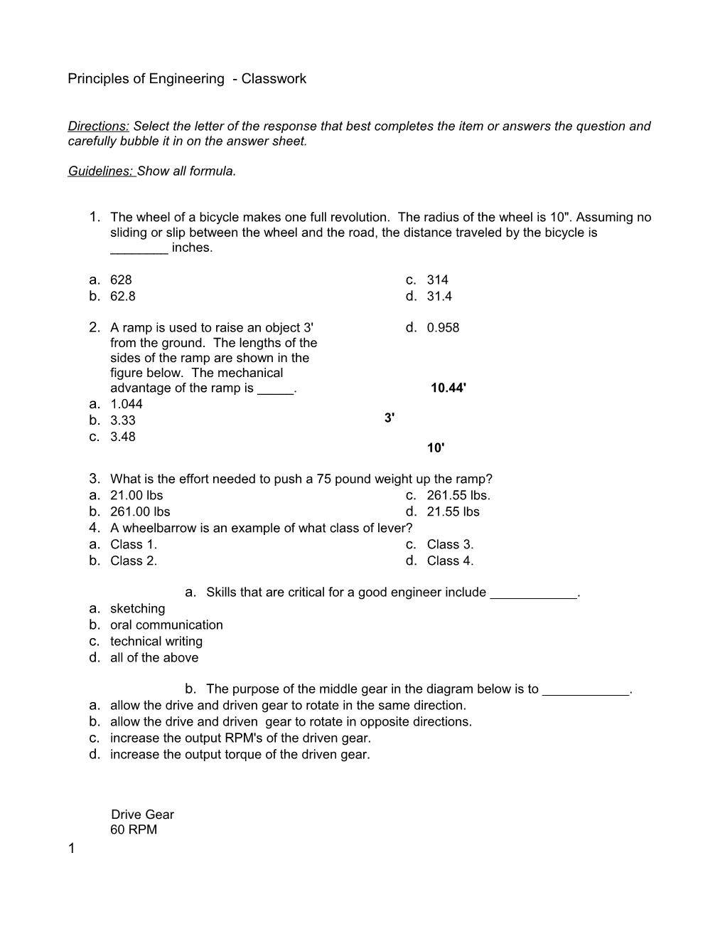 Principles of Engineering Fall Final Exam