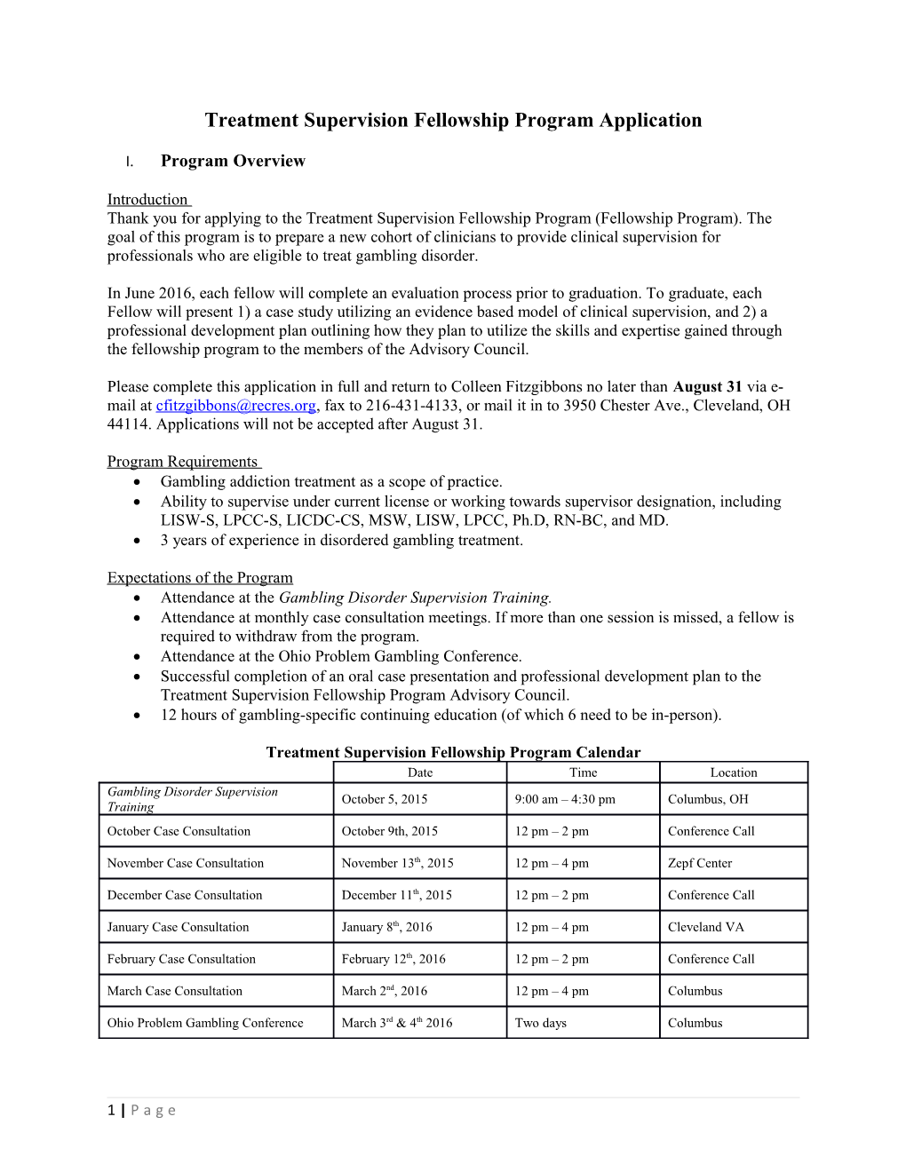 Treatment Supervision Fellowship Programapplication