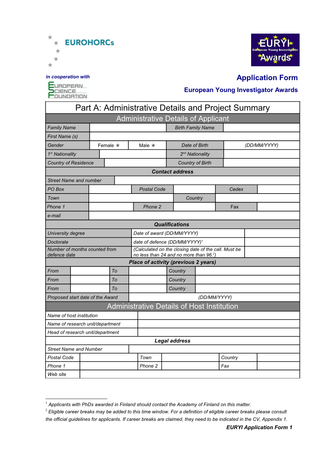 Part A: Administrative Details and Project Summary