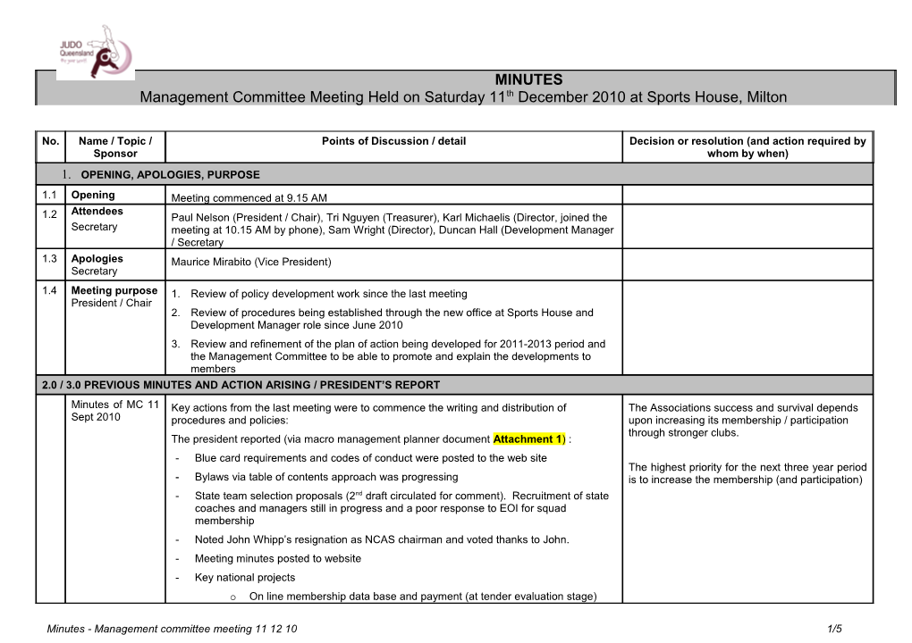 Portfolio Board of Management Minutes Template