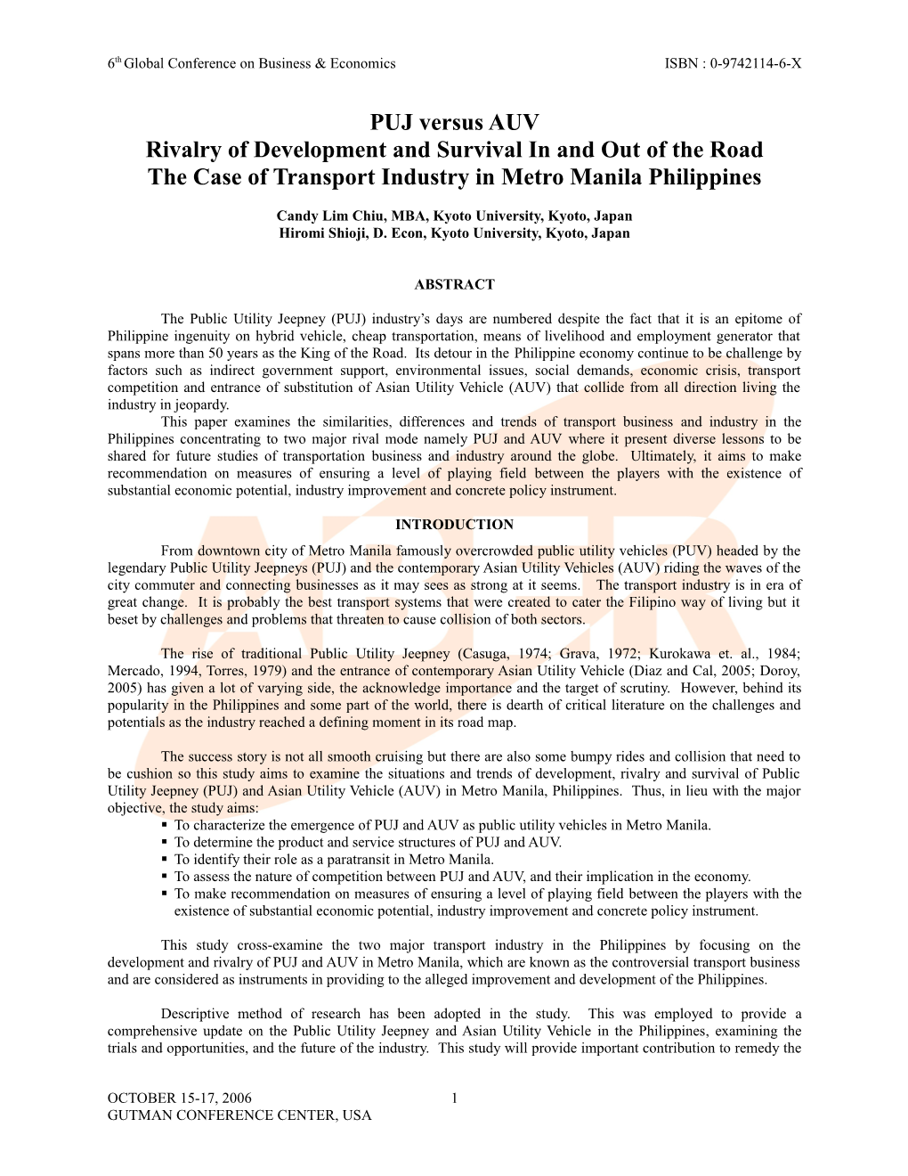 PUJ Versus AUV Rivalry of Development and Survival in and out of the Road the Case of Transport