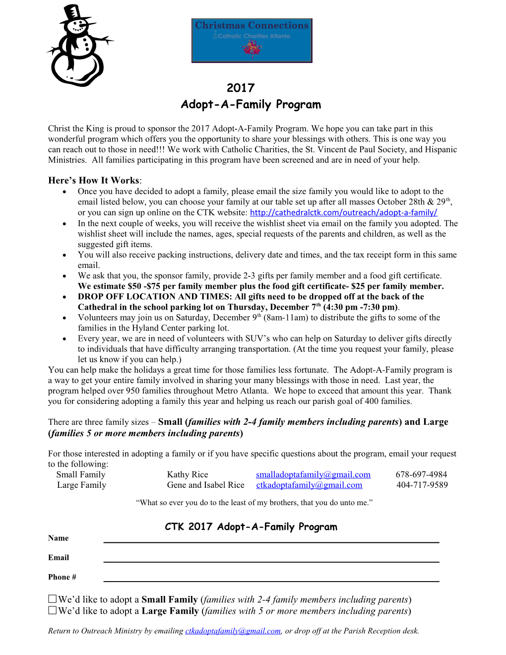 2001 11Th Annual Adopt-A-Family Program