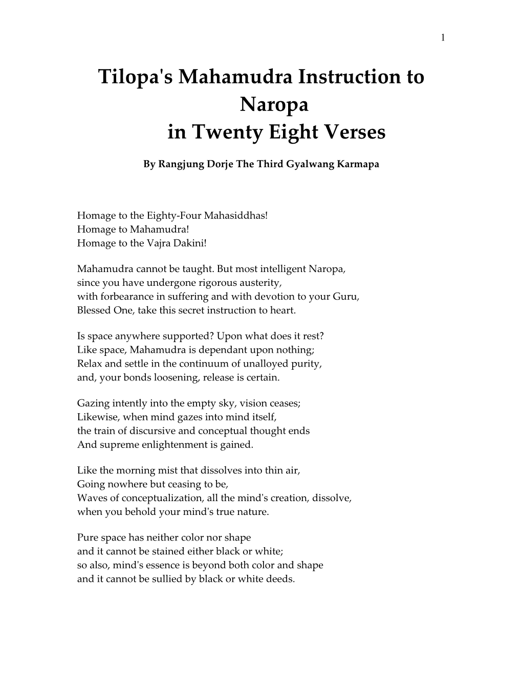 Tilopa's Mahamudra Instruction to Naropa