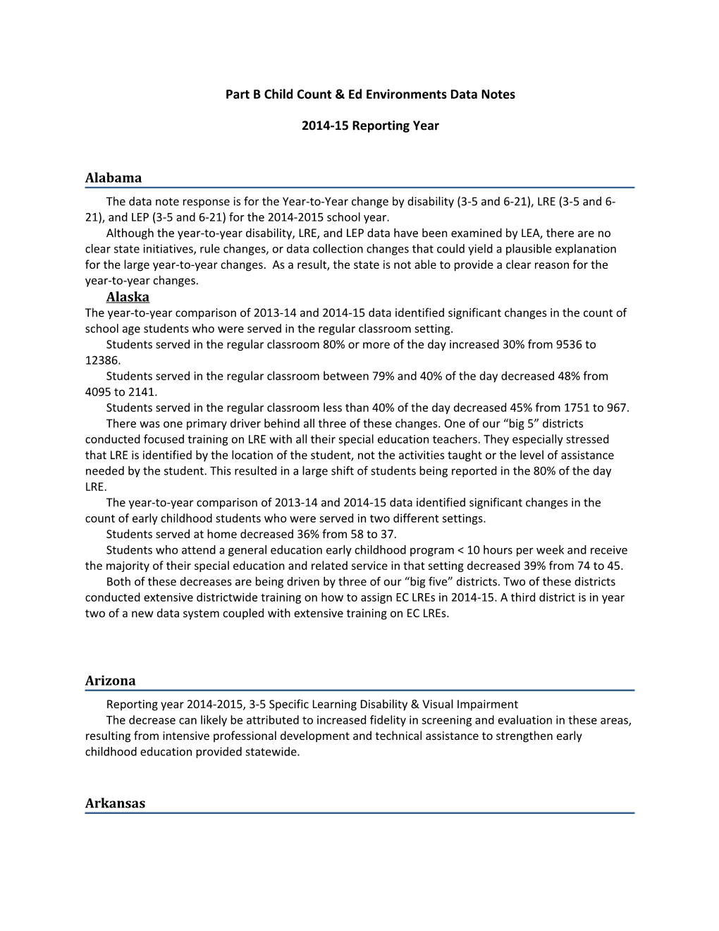 Part B Child Count & Ed Environments Data Notes