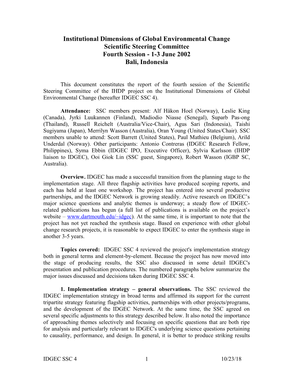 Institutional Dimensions of Global Environmental Change