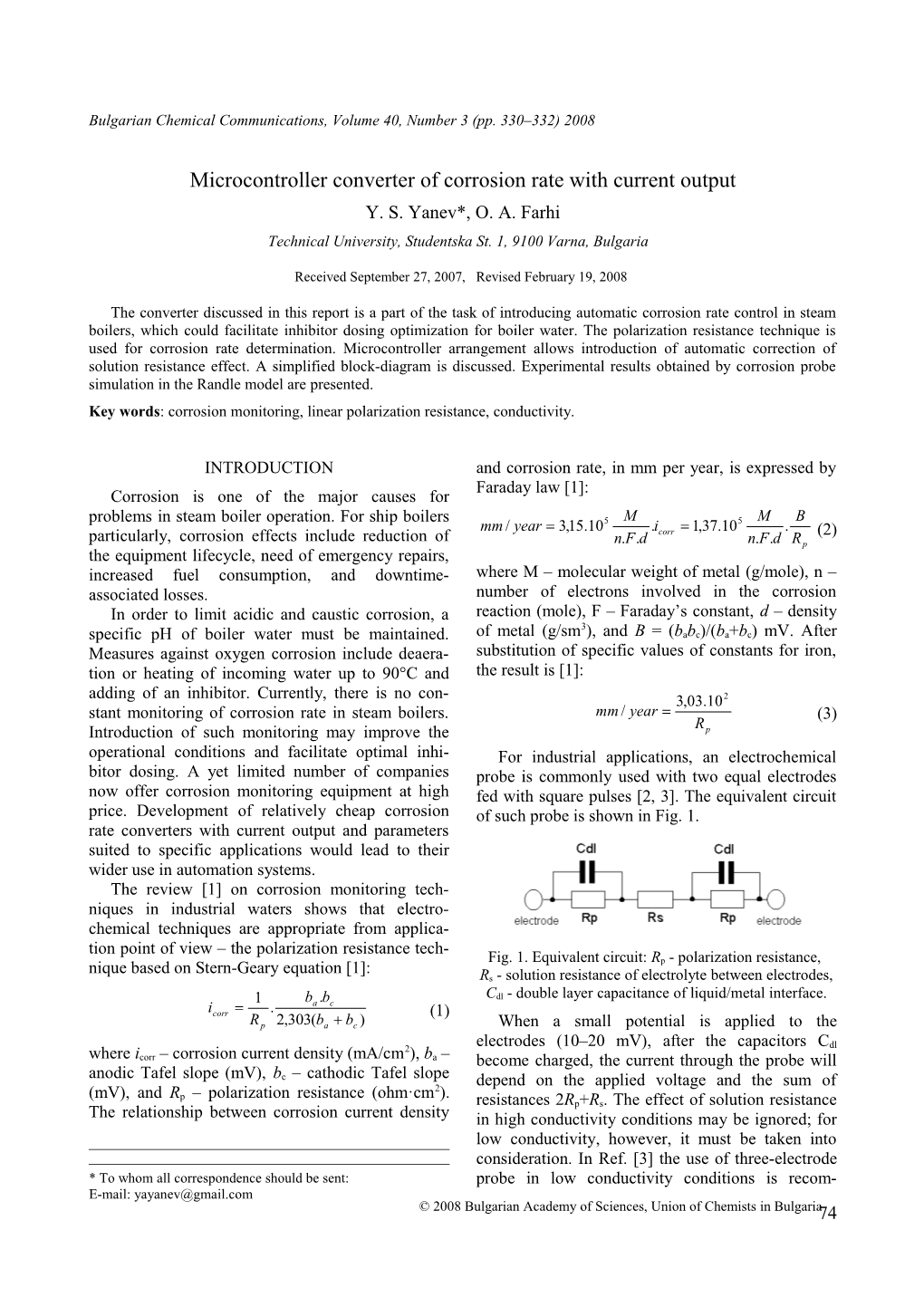 Bulgarian Chemical Communications, Volume 40, Number 3 (Pp. 330 332) 2008