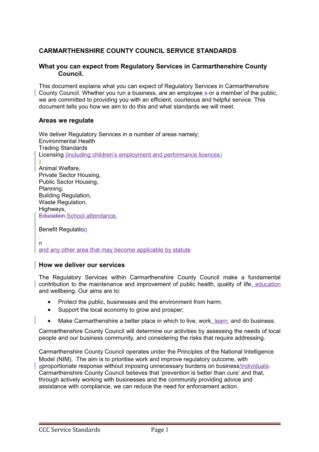 Carmarthenshire County Council Service Standards