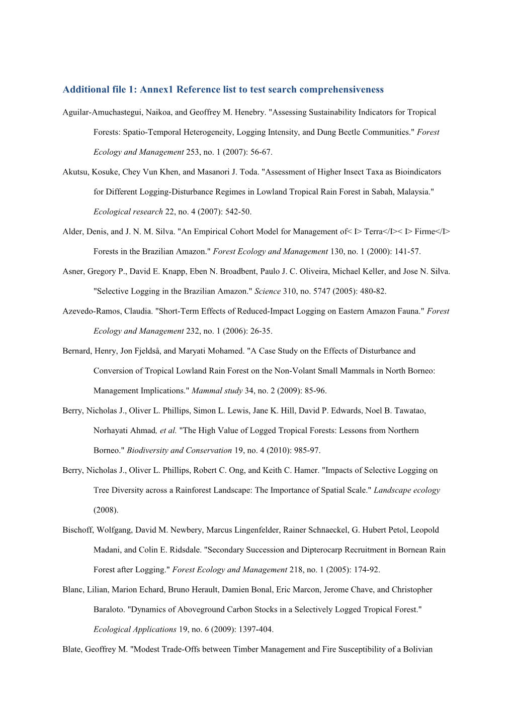 Additional File 1: Annex1 Reference List to Test Search Comprehensiveness